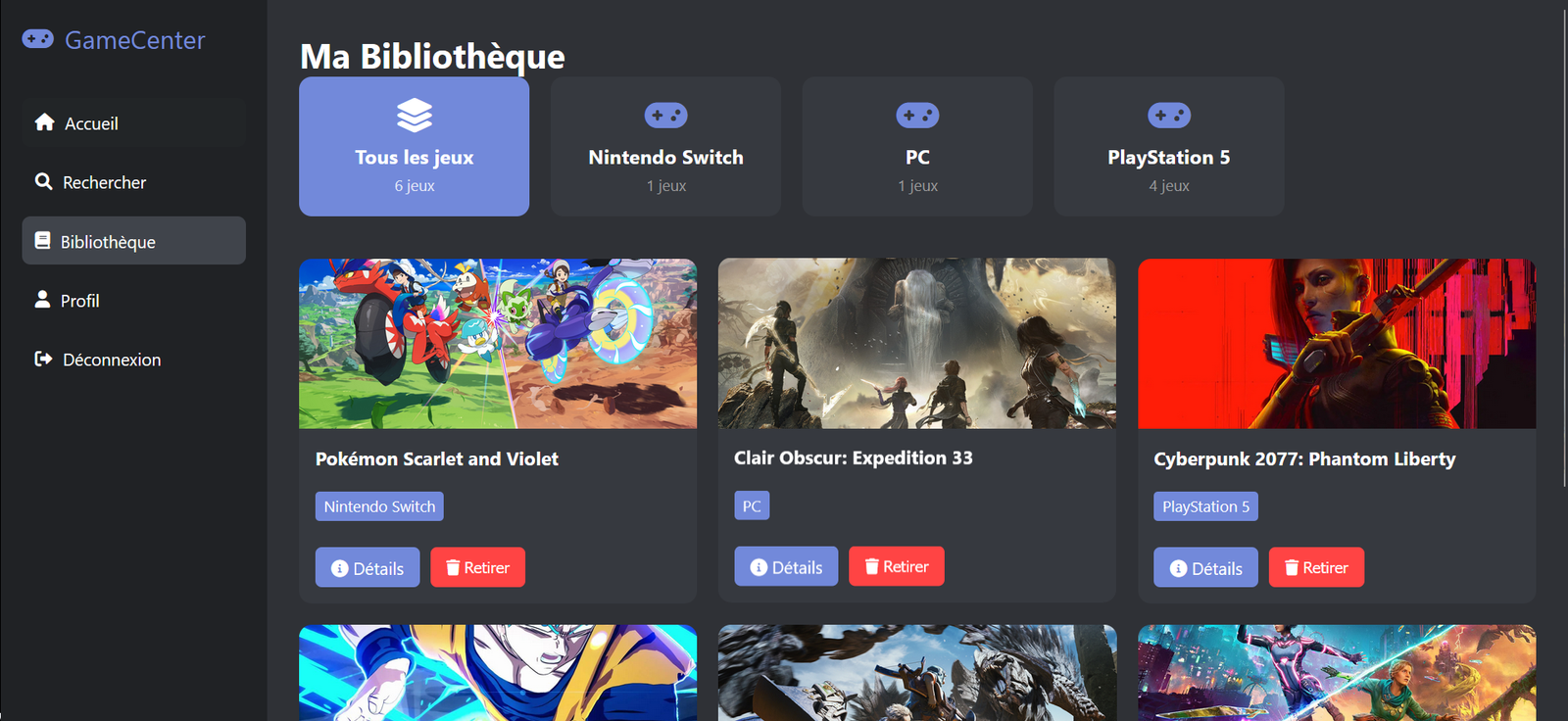 Bibliothèque GameCenter